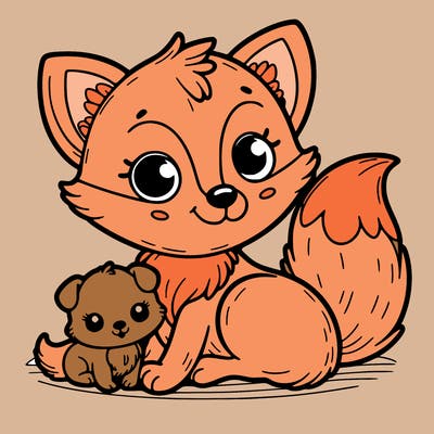 cute fox with puppy