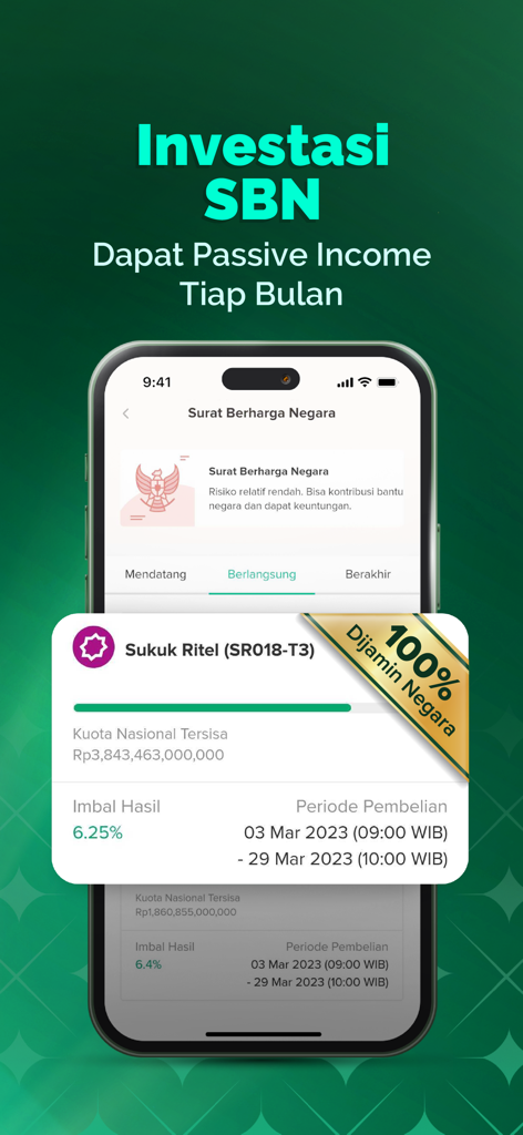 Bibit app interface showing Indonesian government bond investment options for monthly passive income.