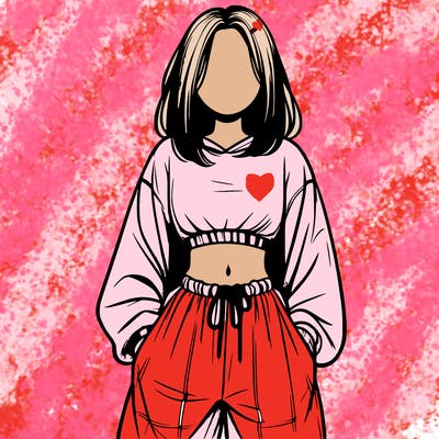 realistic girl faceless with baggy pants and a crop top