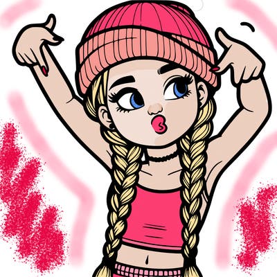 realistic teenage girl with braids and a beanie and crop top doing 🫶🏼