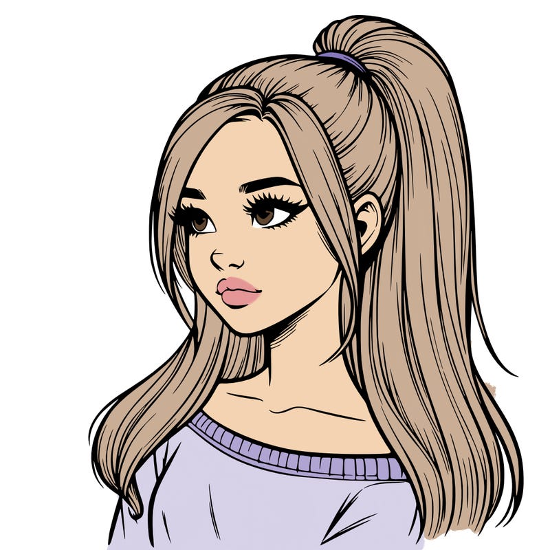 realistic girl with a high ponytail