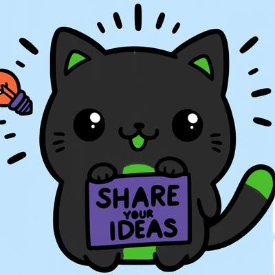 a cute cat saying share your ideas