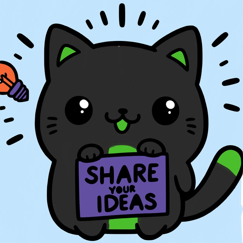 a cute cat saying share your ideas