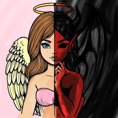 realistic angel half demon