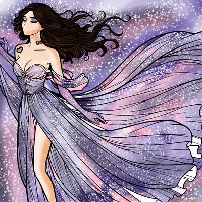 realistic woman in dress flowing the the wind