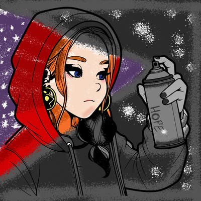 a realistic girl, spray painting