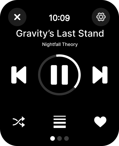 Cloudsy for SoundCloud - Cloudsy music player interface on Apple Watch showing playback controls for a SoundCloud track