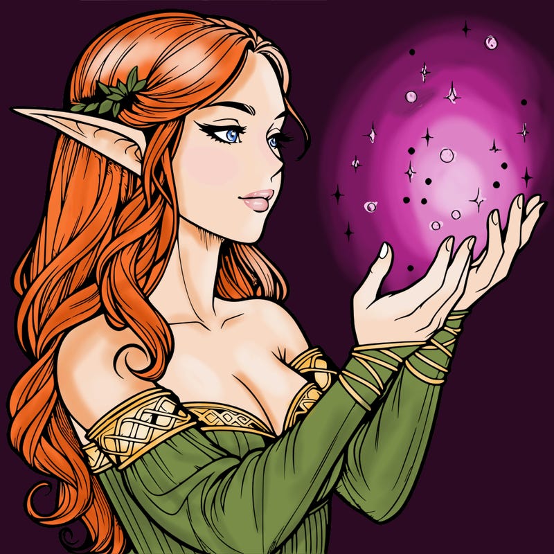 realistic elf girl doing magic