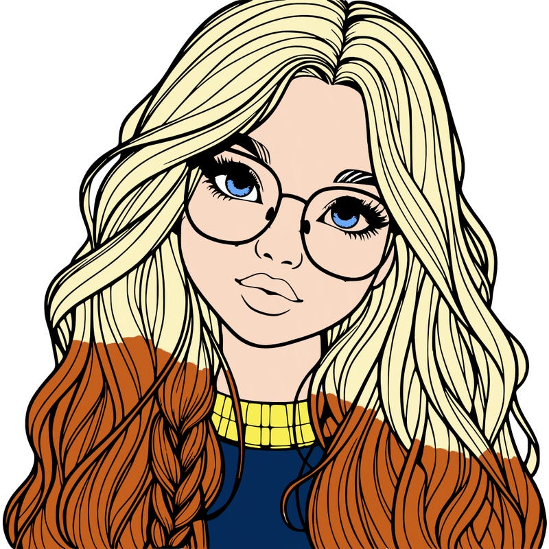 girl with long hair and freckles and glasses realistic