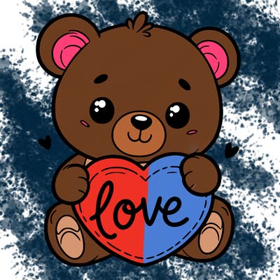 teddy bear holding a heart that says love
