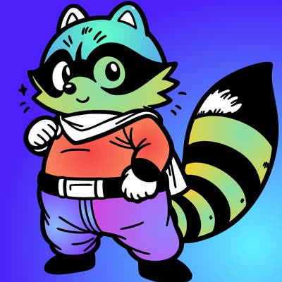 raccoon man waging tail