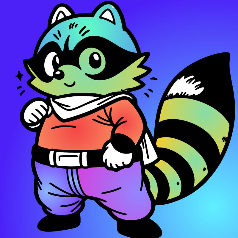 raccoon man waging tail