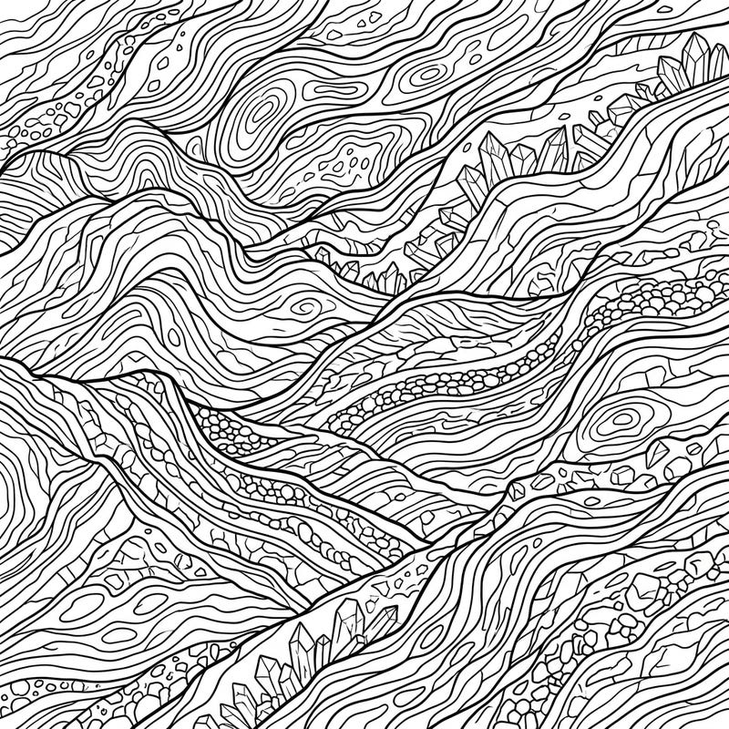 Dive into the stunning complexity of Earth's rock formations with this unique coloring page. Featuring intricate geological strata patterns, it offers a deeply satisfying and meditative creative experience.