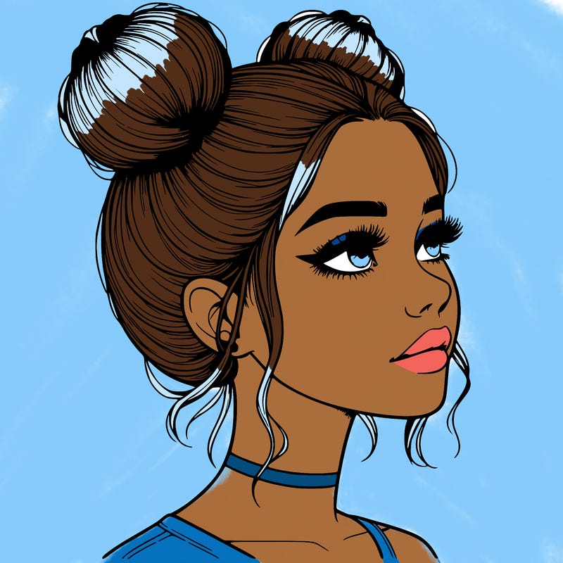 realistic girl with buns on the top of her head