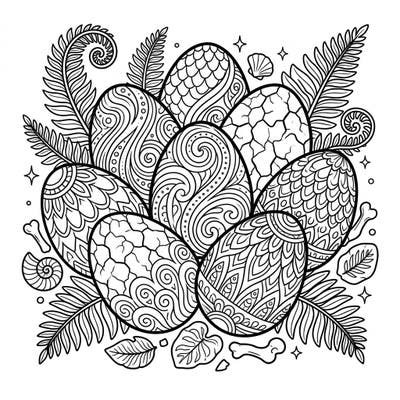 Dive into prehistoric wonder with this intricately designed dinosaur egg coloring page, crafted specifically for adults. Unwind as you bring these ancient patterns and fossil details to life with your favorite colors.