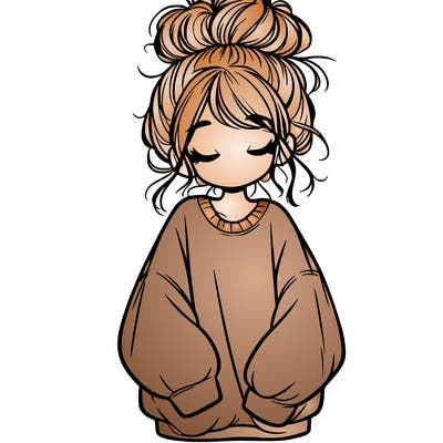 girl with baggy sweatshirt and messy bun