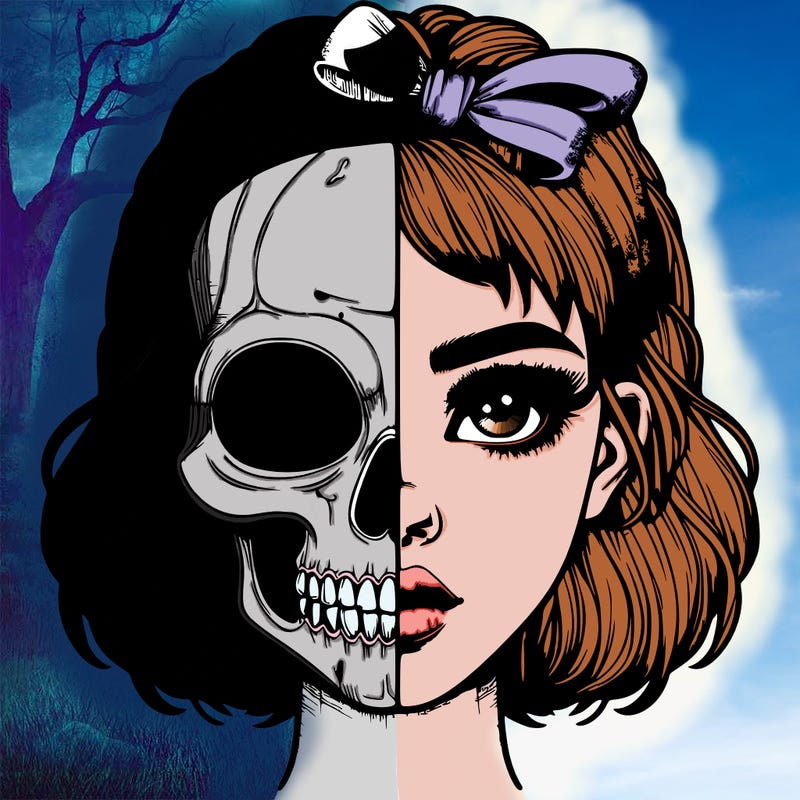 realistic girl with half skull mask