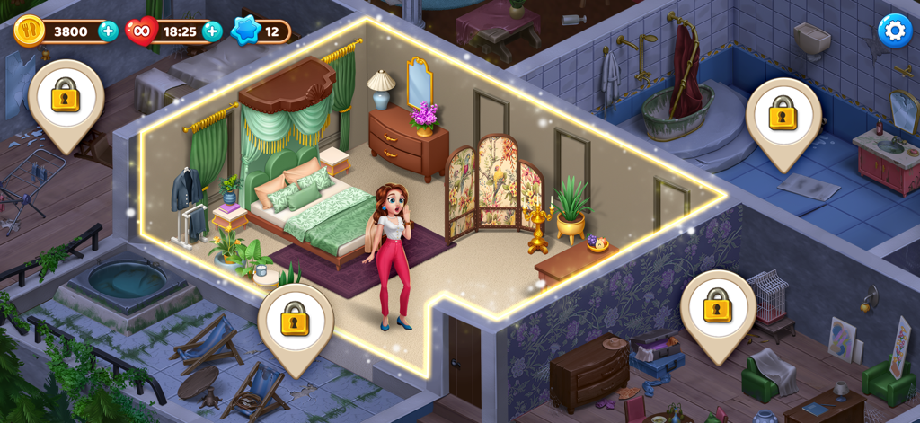 Meg standing in a beautifully renovated green bedroom within Manor Cafe