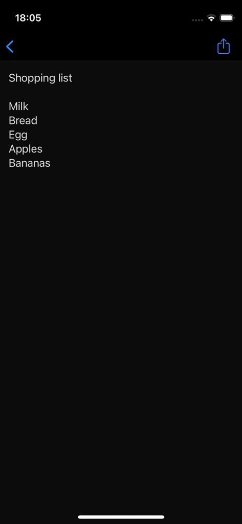 Notepad - Simple Notes & Memo - Simple shopping list on the Notepad app dark mode interface