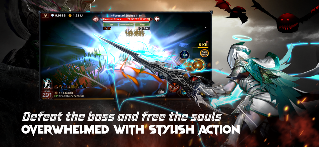 Immortal Rising 2 Gameplay mit einem geflügelten Charakter in einem stilvollen 3D-Action-RPG-Bosskampf