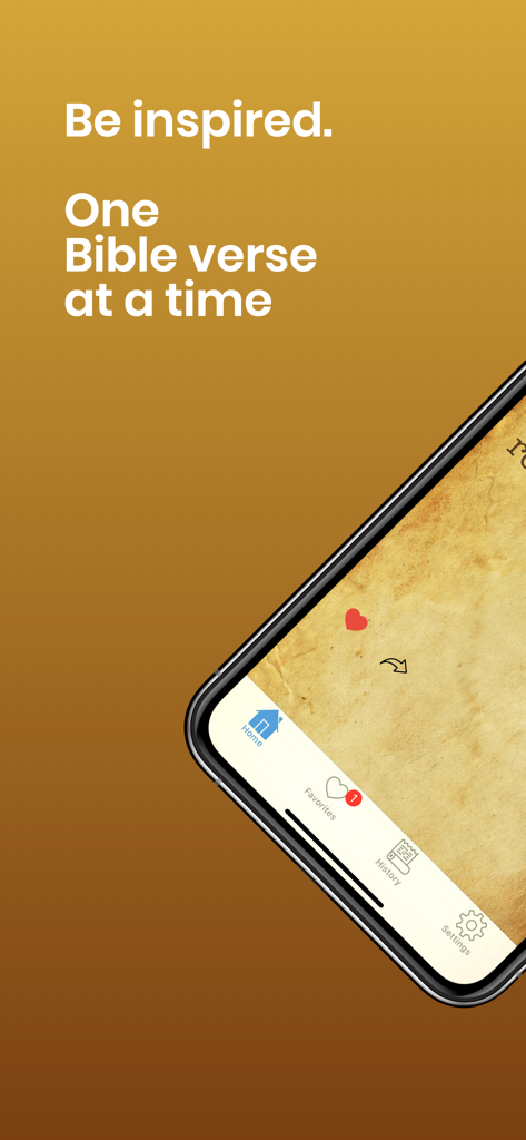 iPhone screen displaying the Bible verses app with a daily inspiration message and vintage parchment interface.