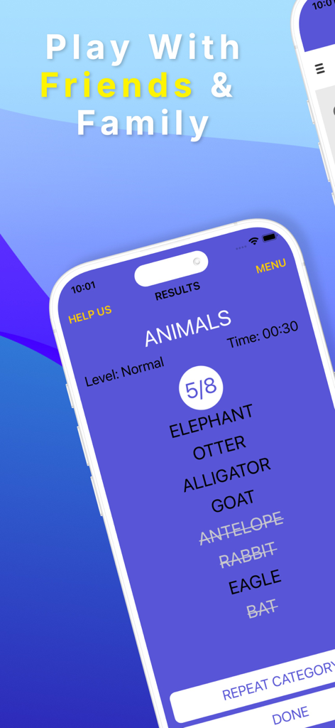 Heads Up 7 Up - Heads Up 7 Up Spielergebnisbildschirm mit der Punktzahl der Tierkategorie