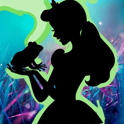 a shadow of a princess holding a frog realistic