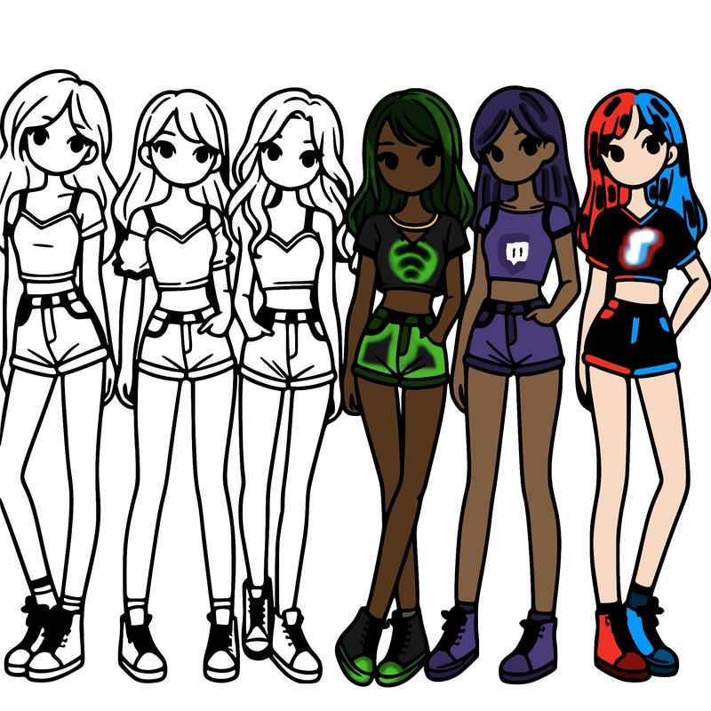 a group of girls wearing crop tops and shorts