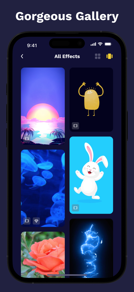 Charging Play & Emoji Battery - Gallery of aesthetic charging animations including a cute bunny and sunset effects