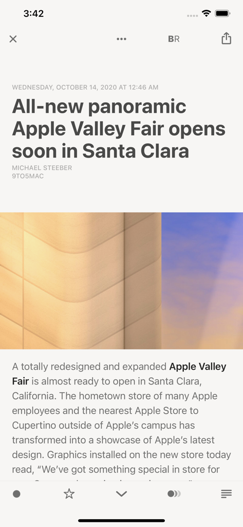 A news article displayed in the clean reader interface of the Reeder Classic app
