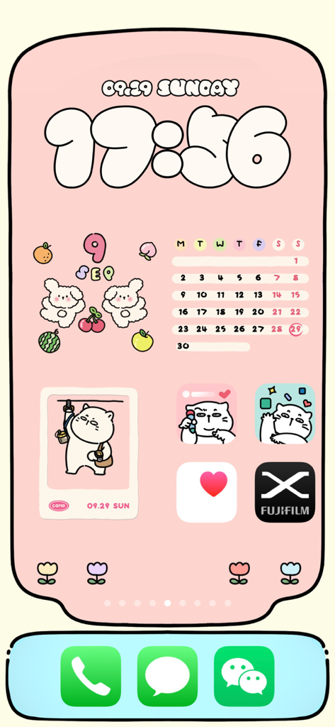 COMO Widgets - Adorable Widget - Customized pink iPhone home screen with adorable cat widgets and hand-drawn clock