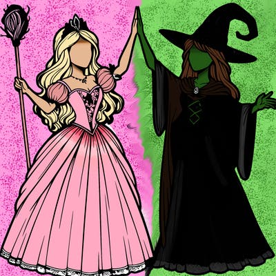 detailed realistic split of a princess and a witch