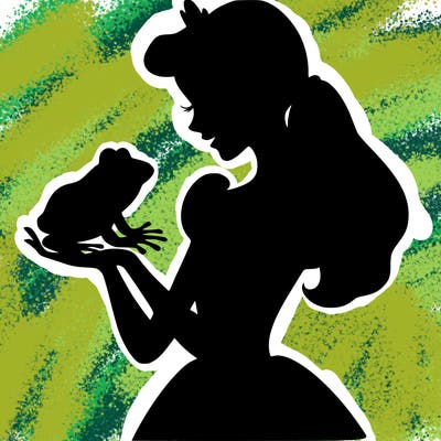 a shadow of a princess holding a frog realistic