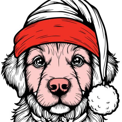 realistic dog with a christmas hat