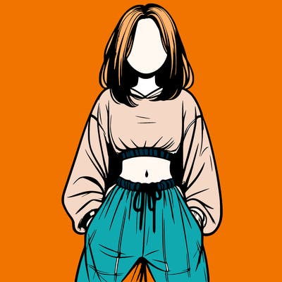 realistic girl faceless with baggy pants and a crop top