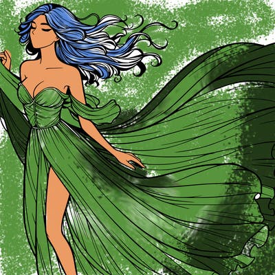 realistic woman in dress flowing the the wind