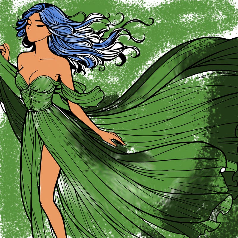 realistic woman in dress flowing the the wind