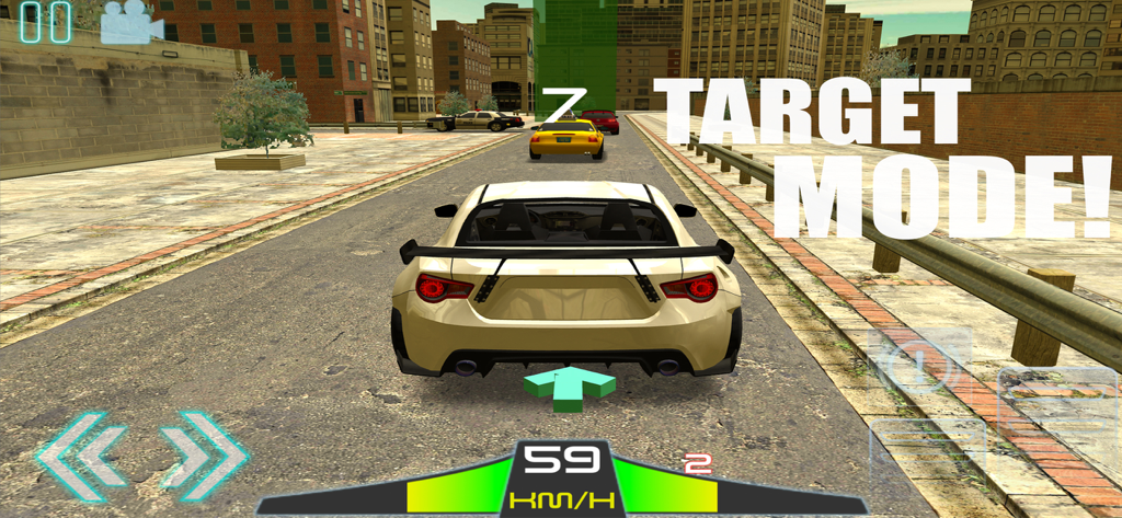 Mr Driving - Car Drive Parking - Mr Driving gameplay screenshot showing a white sports car in Target Mode on a city street