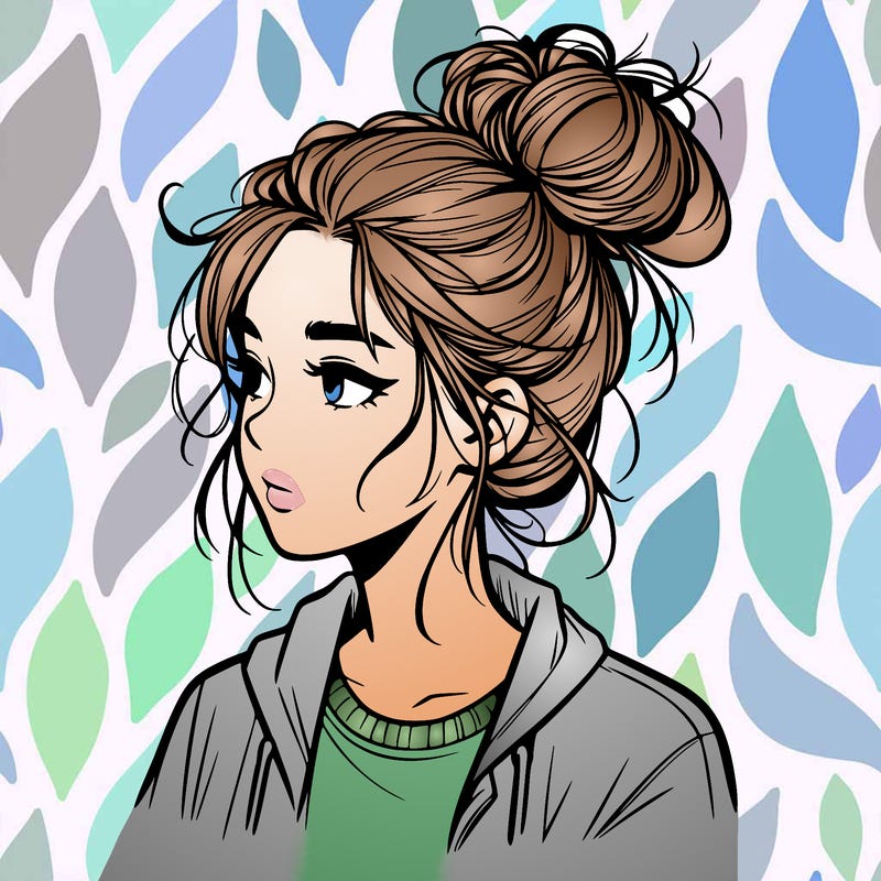 realistic teenage girl with a messy bun