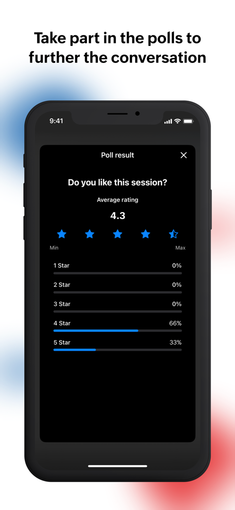 A mobile screen showing live poll results and user ratings in the Zoho Webinar app.