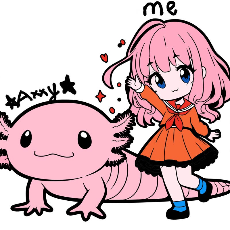 a tiny axolotl with a anamay girl