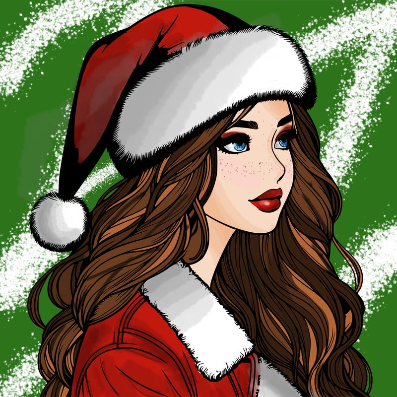realistic girl in santa hat