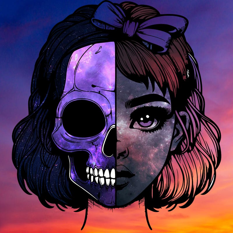 realistic girl with half skull mask