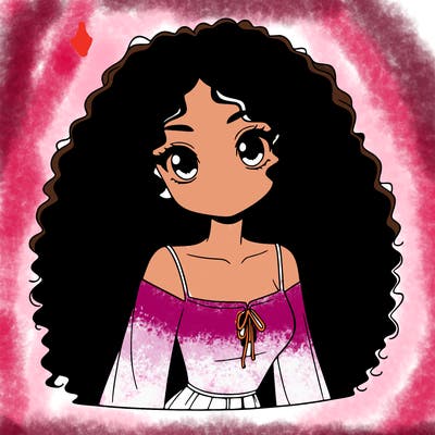 a black anime girl with long afro hair