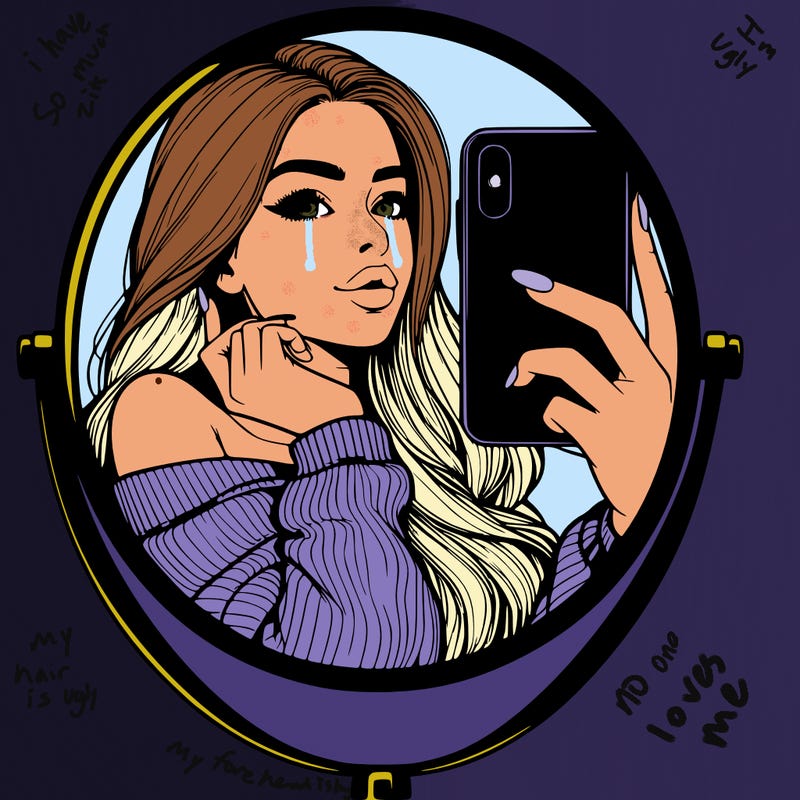 realistic girl taking mirror selfie beautiful