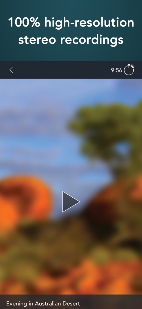 Sleep Sounds HQ: relaxing aid - Sleep Sounds HQ app interface showing evening in Australian desert sound with play button
