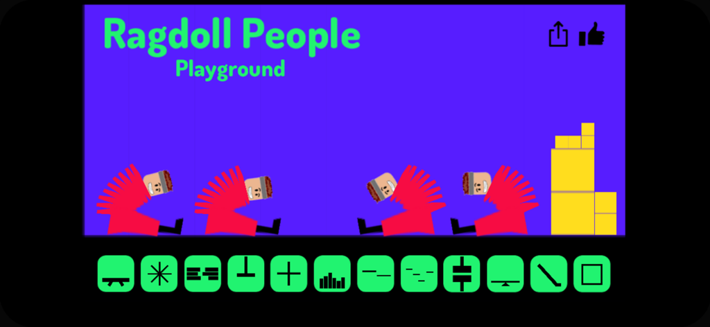 Ragdoll People Playground - Ragdoll characters in a purple sandbox environment with yellow blocks and physics tool icons