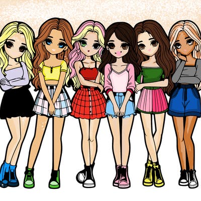 a group of girls realistic