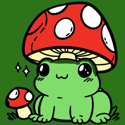 a cute frog with a mushroom hat