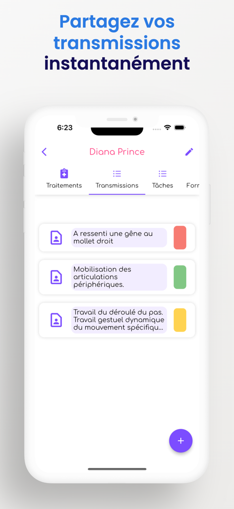 Alfred Care - Interface of Alfred Care app showing patient transmissions and medical notes